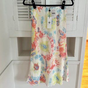 NWT SOCIALITE Blue/White/Coral Tie Dye Print Midi Skirt, Size S